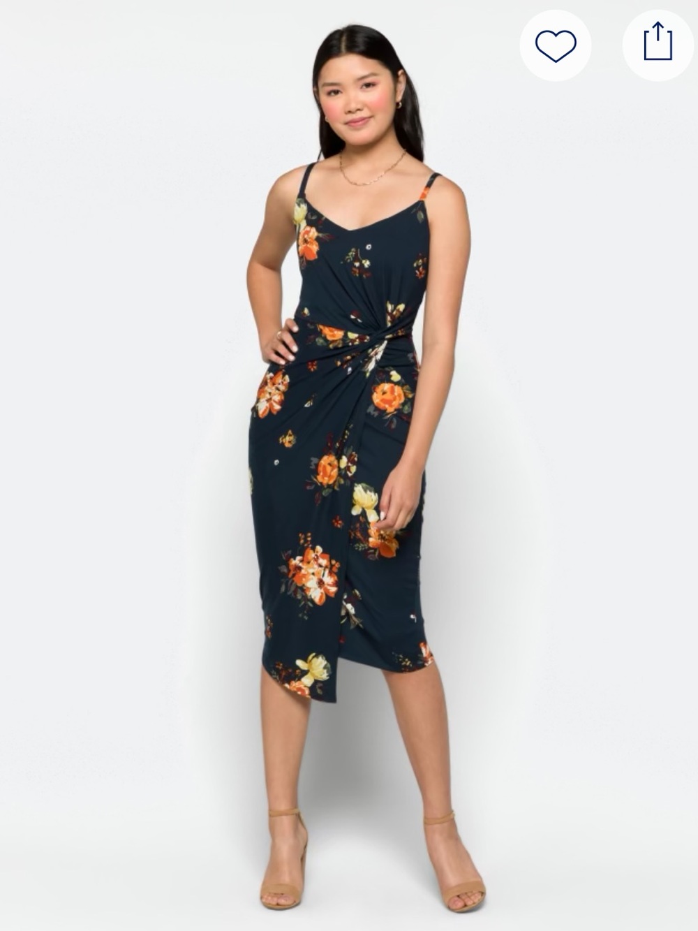 nine britton Navy Floral Knot-Front Midi Dress - Picture 2 of 13